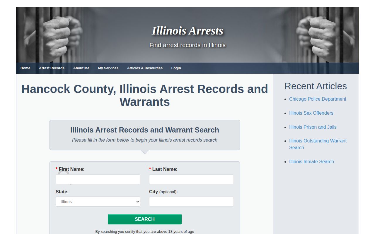 Hancock County Illinois unofficial IllinoisArrests records index page