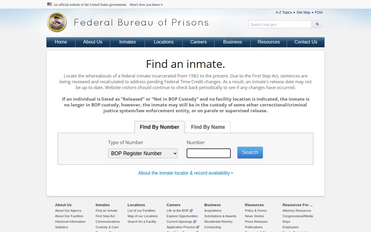 Hancock County federal transfer check using the Bureau of Prisons locator